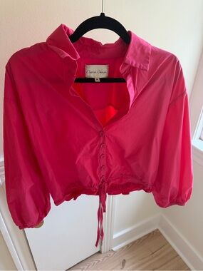 Cara Cara Bright Pink Cropped Button-Up Top